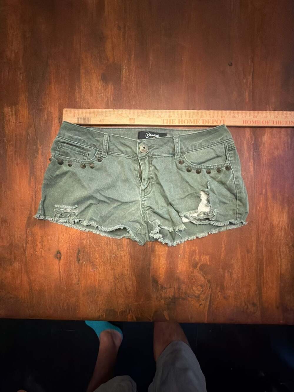 Rewash Olive Green Studded Distressed Denim Shorts Size 5